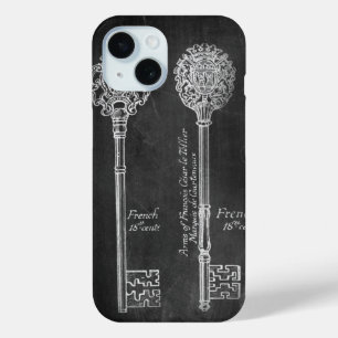 paris scripts chic vintage keys chalkboard iPhone 15 case