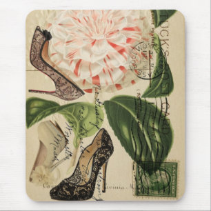 paris shoes floral french botanical art mouse pad
