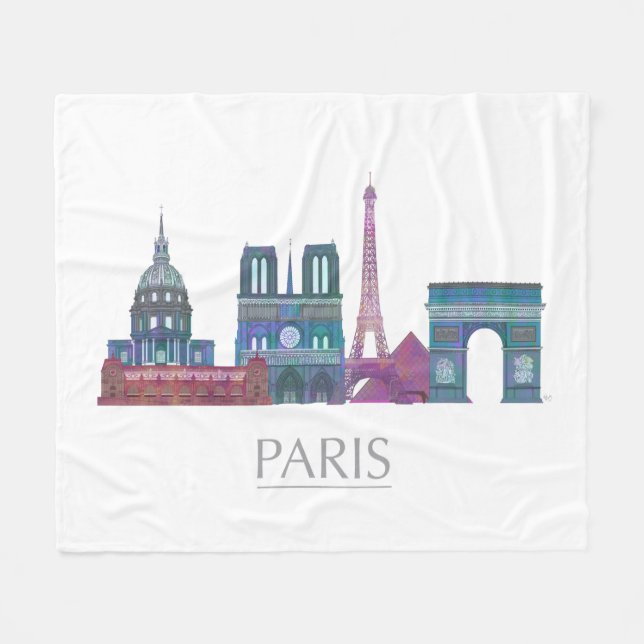 Paris Skyline Coloured Buildings Fleece Blanket (Front (Horizontal))