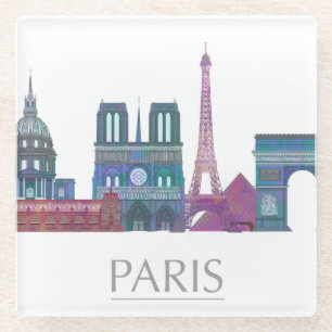 Paris Skyline Coloured Buildings Glass Coaster
