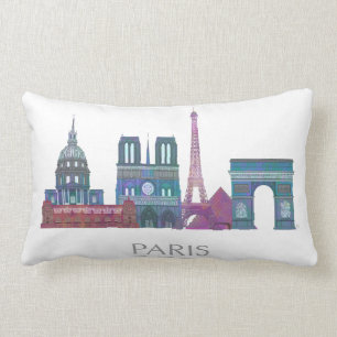 Paris Skyline Coloured Buildings Lumbar Cushion