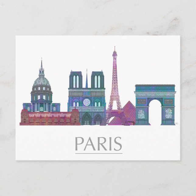 Paris Skyline Coloured Buildings Postcard (Front)