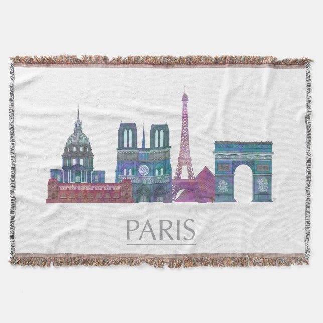 Paris Skyline Coloured Buildings Throw Blanket (Front)