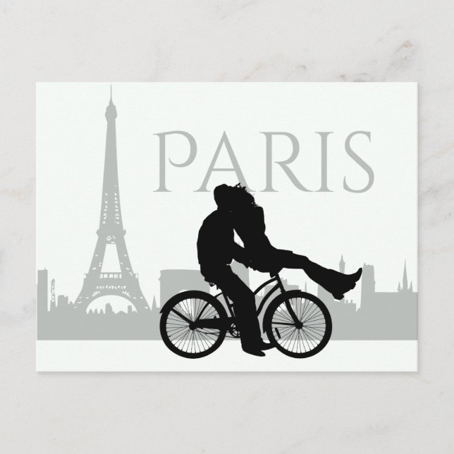 Paris Skyline Eiffel Tower Couple Love Grey, White Postcard (Front)