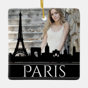 Paris Skyline Eiffel Tower Photo Christmas Ceramic Ornament