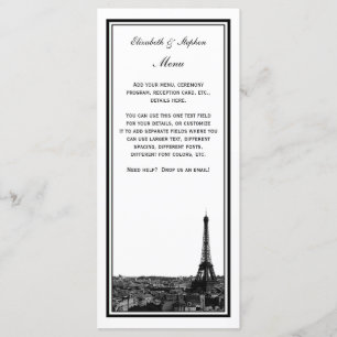 Paris Skyline Etched Framed Menu Card