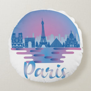 Paris Skyline - France Travel Round Cushion