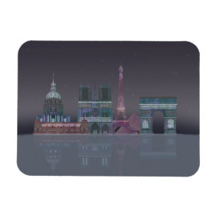 Paris Skyline Night Reflections Magnet