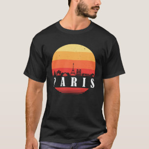 Paris Skyline Sunset in Retro Vintage Style T-Shirt