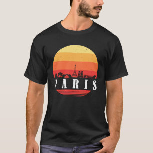 Paris Skyline Sunset in Retro Vintage Style T-Shirt