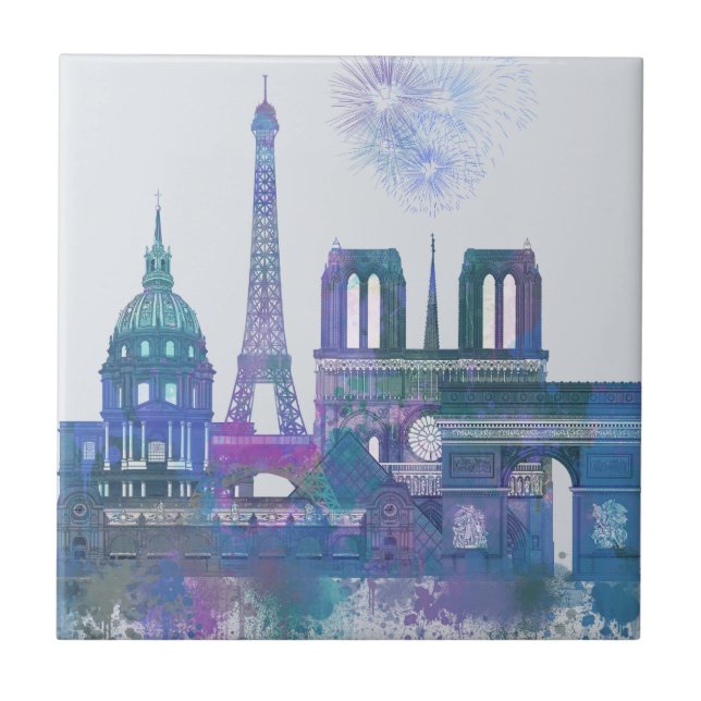 Paris Skyline - Watercolor Blue Ceramic Tile (Front)