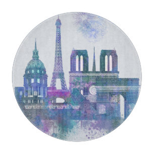 Paris Skyline - Watercolor Blue Cutting Board