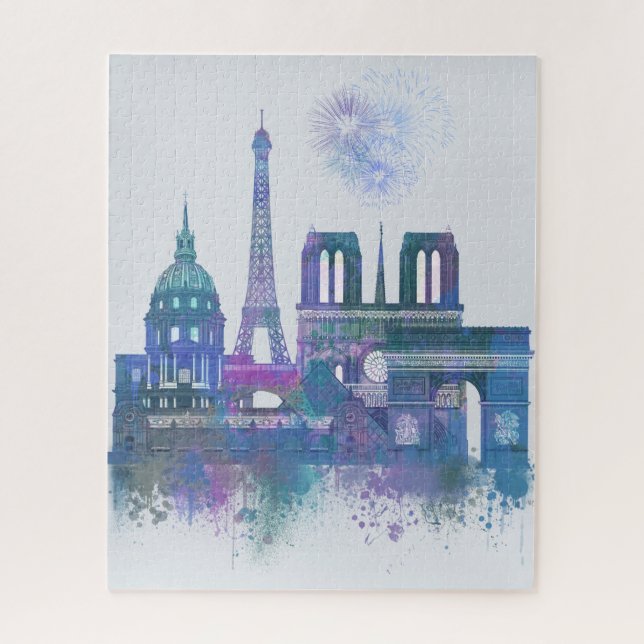 Paris Skyline - Watercolor Blue Jigsaw Puzzle (Vertical)