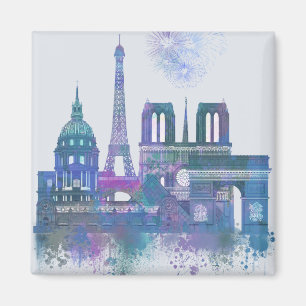Paris Skyline - Watercolor Blue Magnet