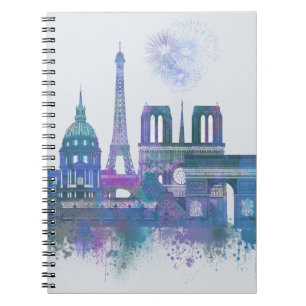 Paris Skyline - Watercolor Blue Notebook