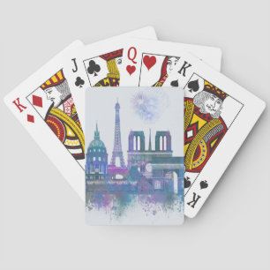 Paris Skyline - Watercolor Blue Playing Cards