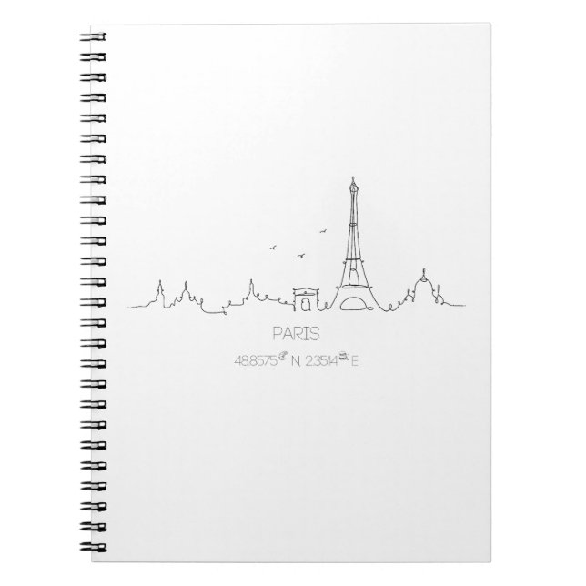 Paris skyline with coordinates notebook (Front)