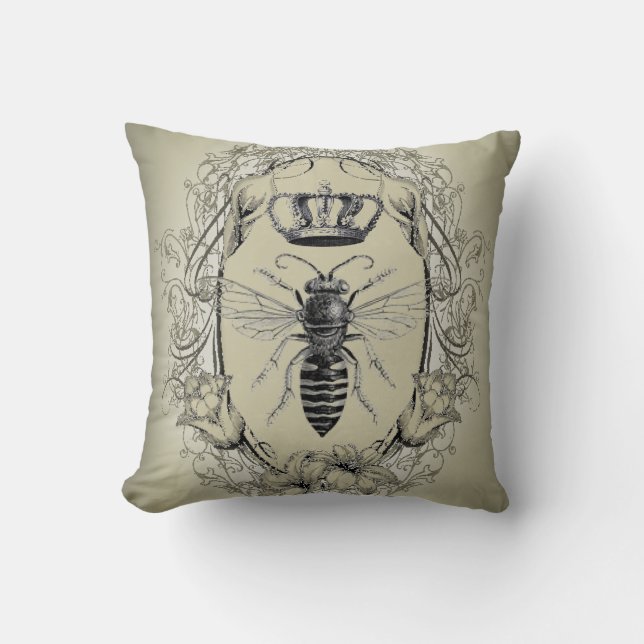 paris steampunk beekeeper french bee queen crown cushion (Front)