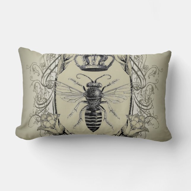 paris steampunk beekeeper french bee queen crown lumbar cushion (Front)