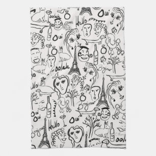 Paris Street Life Scene Kitchen Tea Towel