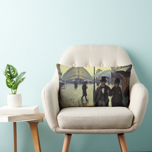 Paris Street Rainy Day by Gustave Caillebotte Lumbar Cushion (Chair)