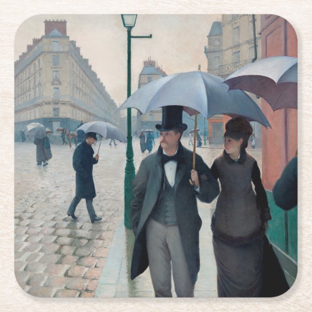 Paris Street Rainy Day by Gustave Caillebotte Square Paper Coaster (Front)