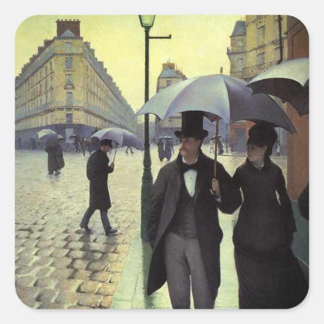 Paris Street Rainy Day by Gustave Caillebotte Square Sticker (Front)