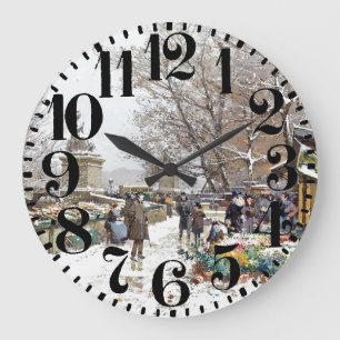 Paris Street Scene Art Big Number Wall Clock