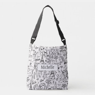 Paris Street Scene Black & White Line Drawing Cros Crossbody Bag