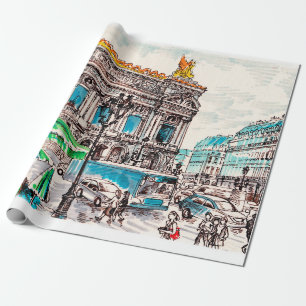 Paris street view of the theater Wicked cafe pede Wrapping Paper