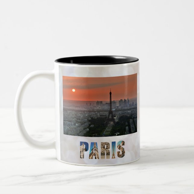 Paris Sunset Eiffel Tower France Photo Two-Tone Coffee Mug (Left)