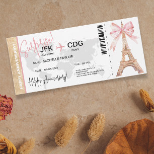  Paris Surprise Anniversary Boarding Pass Ticket Invitation