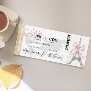  Paris Surprise Anniversary Boarding Pass Ticket Invitation