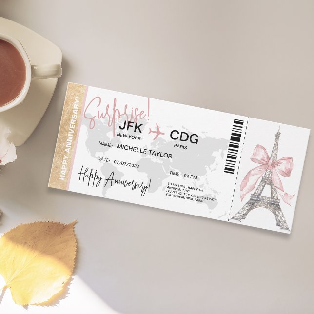  Paris Surprise Anniversary Boarding Pass Ticket Invitation (Creator Uploaded)