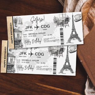 Paris Surprise Birthday Boarding Pass Ticket Invitation
