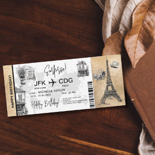  Paris Surprise Birthday Boarding Pass Ticket Invitation