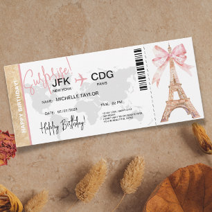 Paris Surprise Birthday Boarding Pass Ticket Invitation