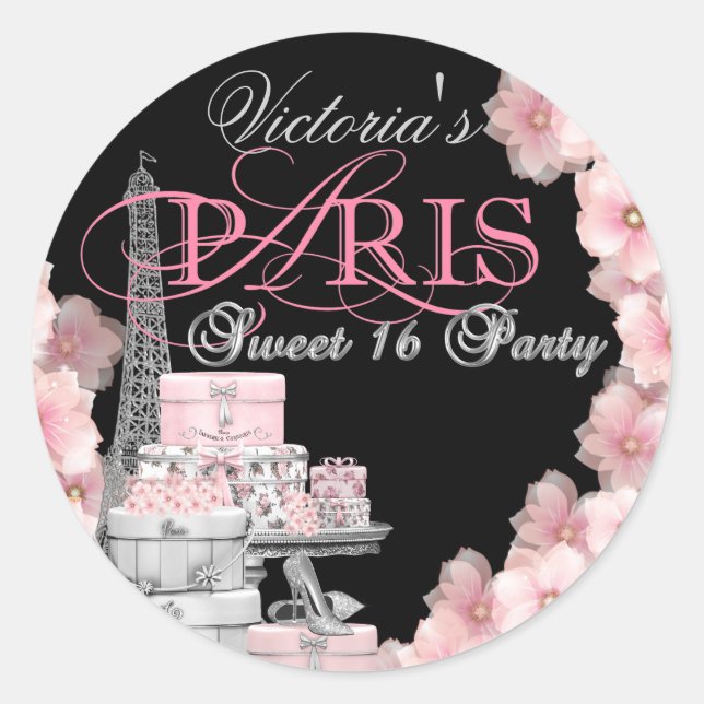 Paris Sweet 16 Birthday Party Classic Round Sticker (Front)