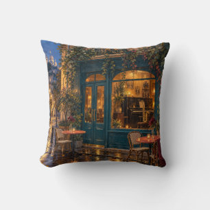 Paris Teal Jazz Cafe Rainy Evening Cushion