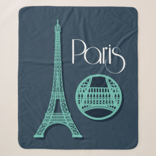 Paris Teal Sherpa Blanket