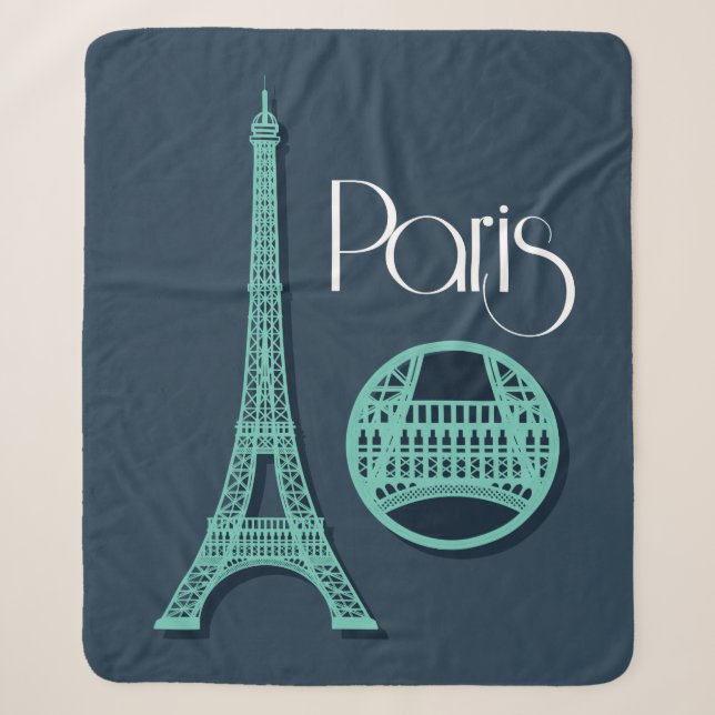 Paris Teal Sherpa Blanket (Front)