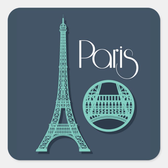 Paris Teal Square Sticker (Front)