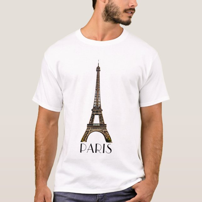 Paris text with Eiffel Tower T-Shirt (Front)