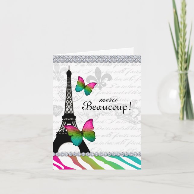 Paris Thank You Card Eiffel Tower Butterfles Zebra (Front)