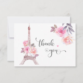 Paris Thank You Card, Floral Eiffel Tower 