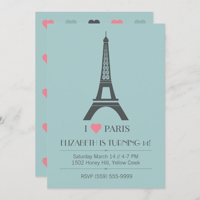 Paris Theme Birthday Invitation (Front/Back)
