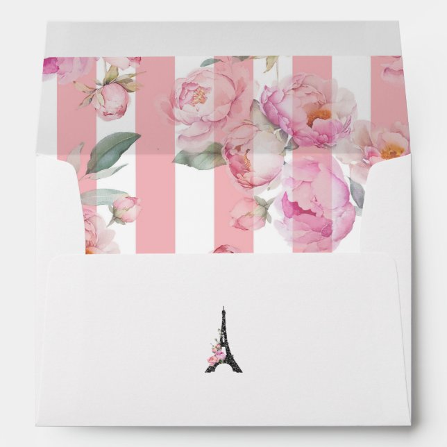 Paris theme black pink eiffel tower wedding envelope (Back (Bottom))