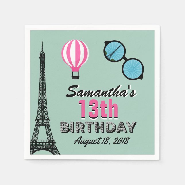 Paris Theme Happy Birthday Paper Napkin (Front)