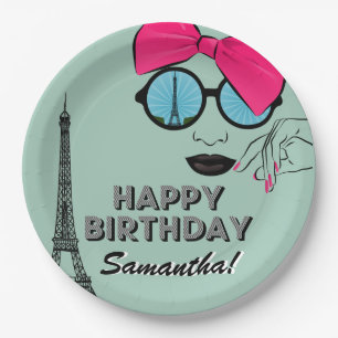 Paris Theme Happy Birthday Paper Plate