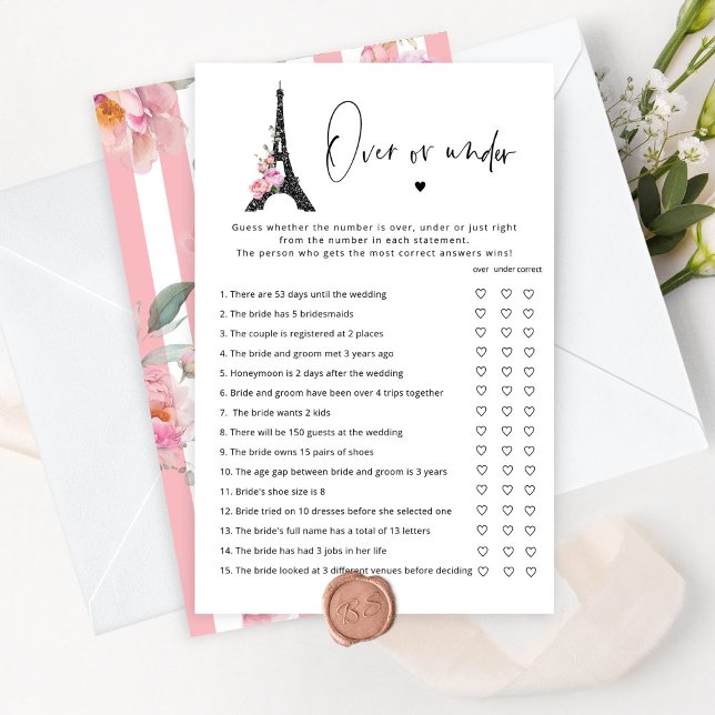 Paris theme over or under bridal shower game (Creator Uploaded)